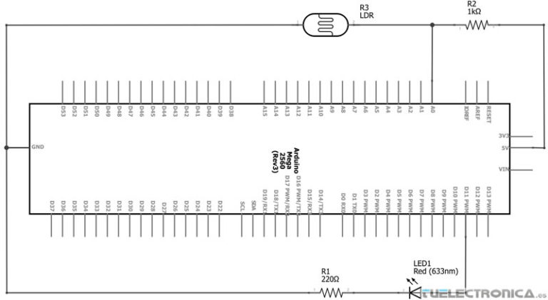 LDR con Arduino - Ajuste de intensidad de un LED - TuElectronica.es