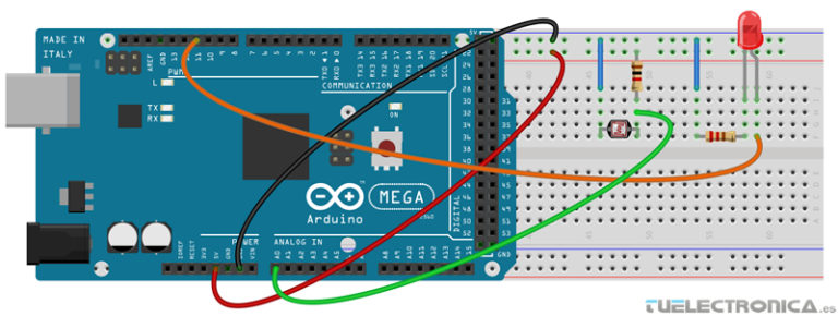 LDR con Arduino - Ajuste de intensidad de un LED - TuElectronica.es